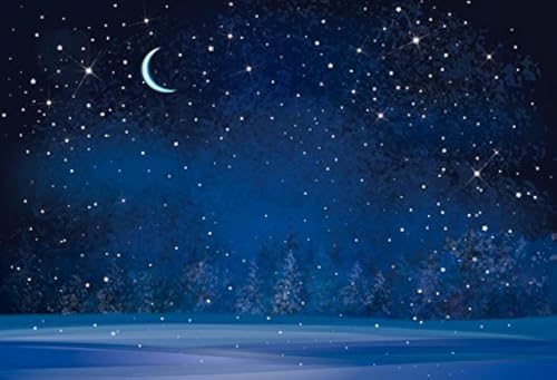 Yeele 10x6.5ft Winter Night Snowfall Snowflake Photography Backdrops Starry Sky Moon Blurry Fir Trees Pine Forest Background Merry Christmas Happy New Year Party Banner Decoration Studio Props - Image 1
