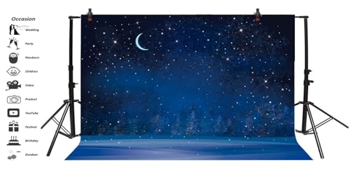 Yeele 10x6.5ft Winter Night Snowfall Snowflake Photography Backdrops Starry Sky Moon Blurry Fir Trees Pine Forest Background Merry Christmas Happy New Year Party Banner Decoration Studio Props - Image 4