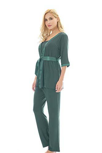Bearsland Maternity Women's 3 Pieces Soft Nursing Pajamas Set Postpartum Sleepwear for Breastfeeding Green - Image 2