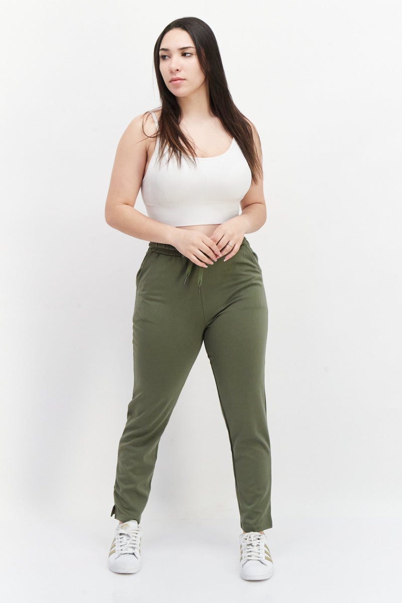 French Connection Women Drawstring Plain Jogger Pants, Olive - Image 2