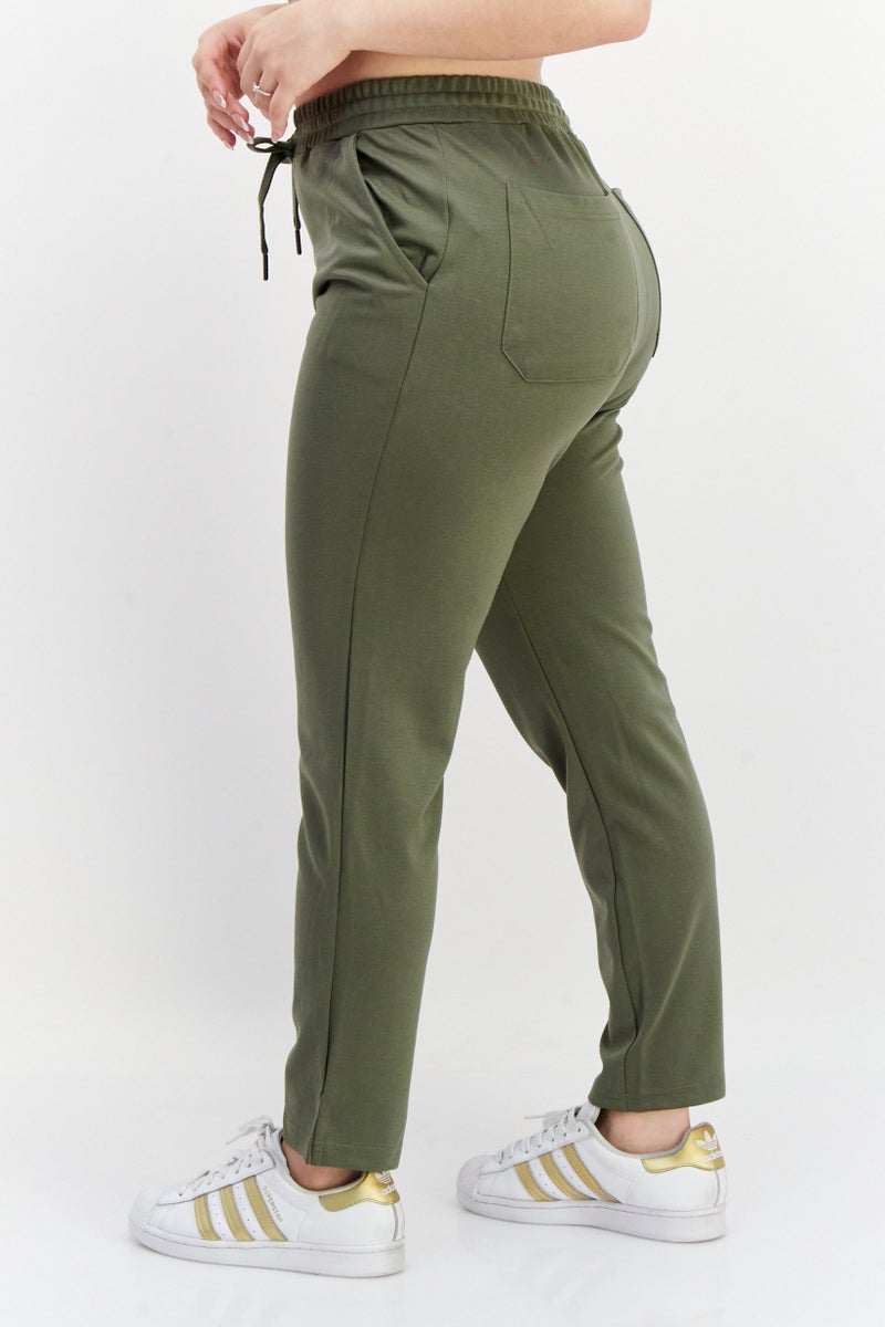 French Connection Women Drawstring Plain Jogger Pants, Olive - Image 4