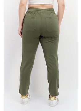 French Connection Women Drawstring Plain Jogger Pants, Olive  - Image 3