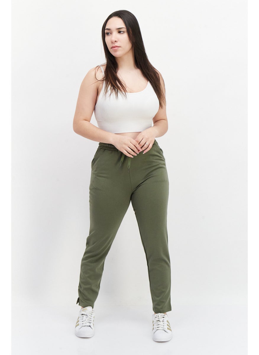 French Connection Women Drawstring Plain Jogger Pants, Olive  - Image 2