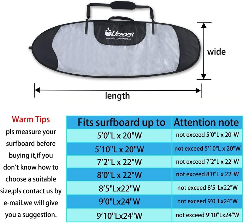 UCEDER Surfboard Cover and Surfboard Storage Bag for Outdoor Travel,5'0"-9'10" Surfboard Bag,Maximum Protection for Your Surfboard - Image 2