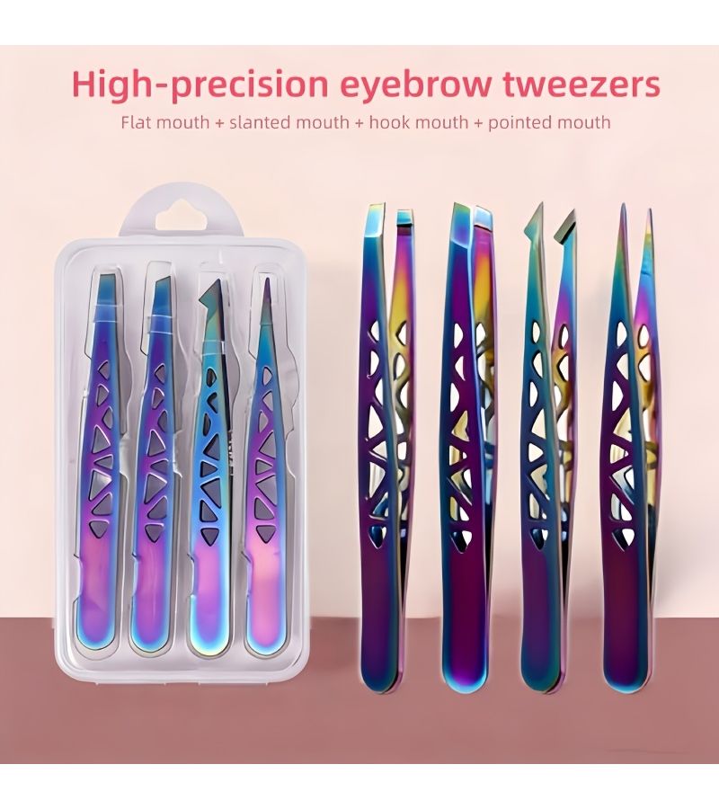 4pcs Black High Precision Stainless Steel Hollow Eiffel Tower Tweezers Eyebrow Trimming Set With 96 Clips For Stray Hair Removal Perfect Gift For Thanksgiving Valentine Day Christmas - Image 2