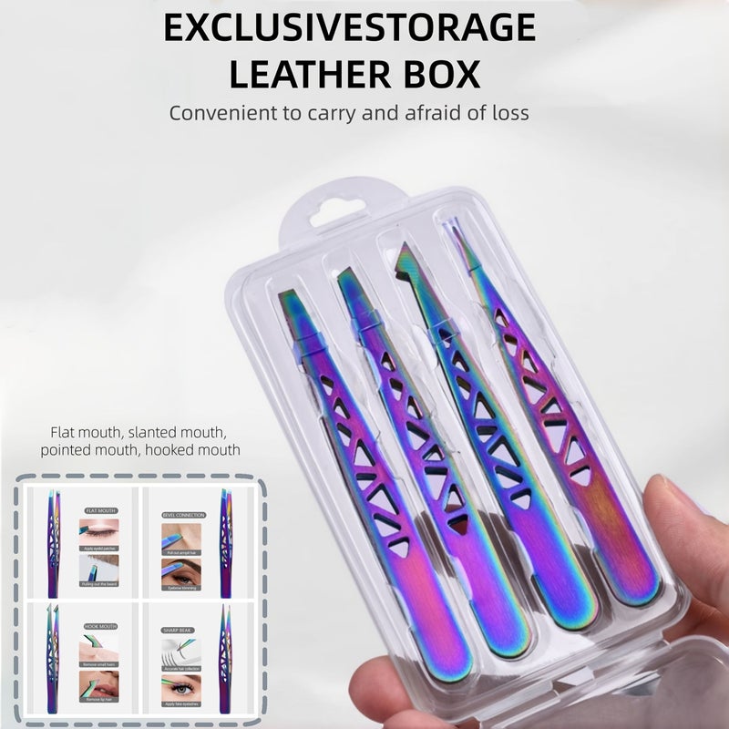 4pcs Black High Precision Stainless Steel Hollow Eiffel Tower Tweezers Eyebrow Trimming Set With 96 Clips For Stray Hair Removal Perfect Gift For Thanksgiving Valentine Day Christmas - Image 1