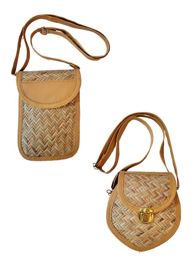 CLASSIQUE Bamboo Bag Shital Pati Handmade Women's Sling Bag Combo (Mobile Sling & Heart Sling) - Image 1