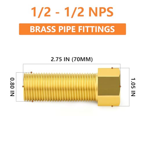 GASHER 5PCS 70mm Extension Brass Pipe Fitting 12 Female to 12 Male Pipe Hex Bushing Adapter Converter Adapter - Image 3