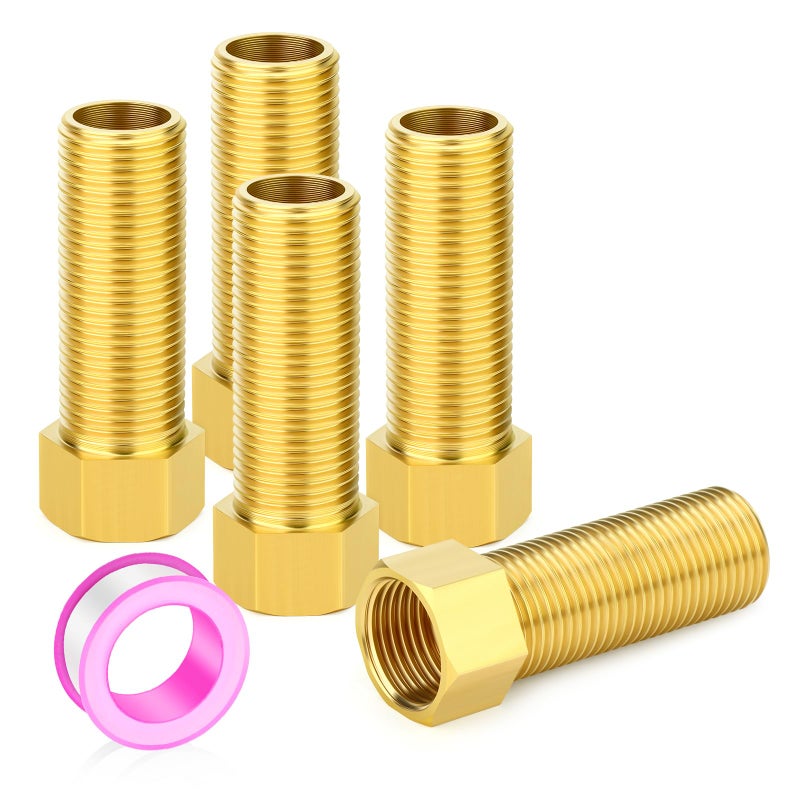 GASHER 5PCS 70mm Extension Brass Pipe Fitting 12 Female to 12 Male Pipe Hex Bushing Adapter Converter Adapter - Image 2