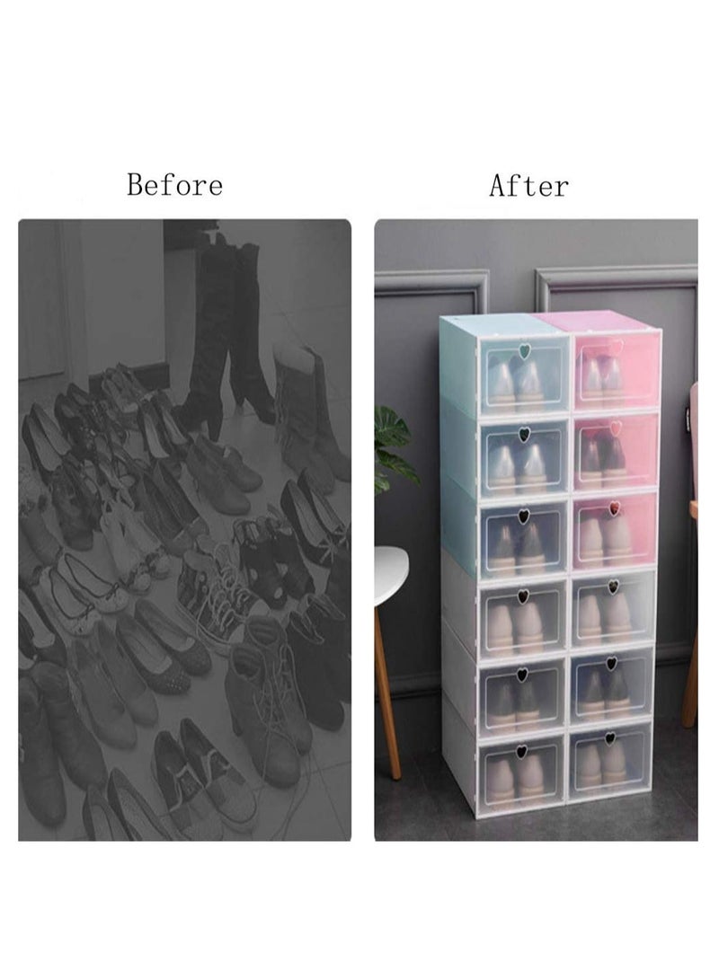 صندوق أحذية، صندوق أحذية قابل للتكديس، منظم تخزين، صندوق أحذية منزلي شفاف، 6 قطع (3 أبيض و3 وردي) - Image 4