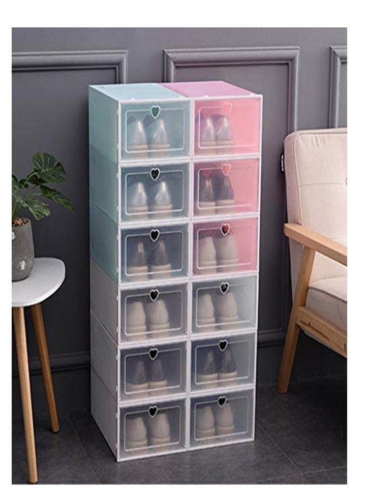 صندوق أحذية، صندوق أحذية قابل للتكديس، منظم تخزين، صندوق أحذية منزلي شفاف، 6 قطع (3 أبيض و3 وردي) - Image 1