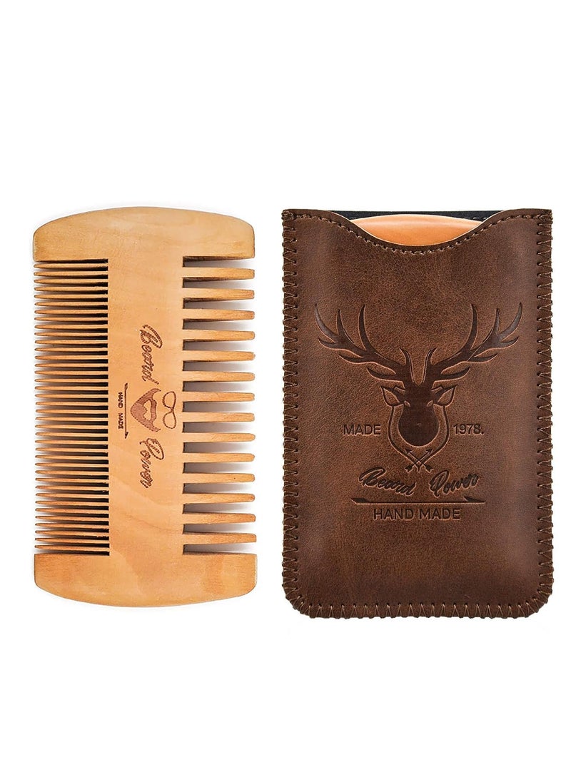 menesia Wooden Comb with Durable Case - Fine & Coarse Teeth, Pocket Comb for Beards, Mustaches & Hair, Brown Deer Design 