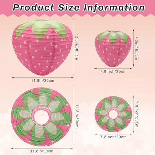 JIEFULL Strawberry Paper Lanterns 8 12 Large Strawberry Hanging Lantern Strawberry Hanging Decorations for Fruit Theme Birthday Party Decor6 Pcs Pink - Image 3