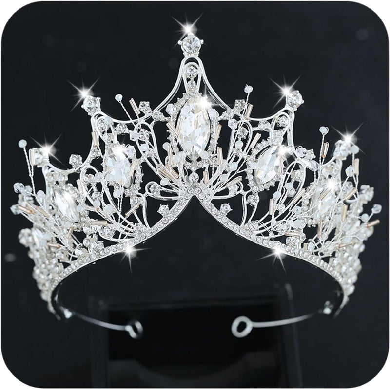 COCIDE Silver Crown for Women Baroque Queen Crown and Tiara for Women Crystal Headband Mermaid Crown Princess Tiaras Hair Accessories for Bride Party Bridesmaids Halloween Costume Cosplay Gift