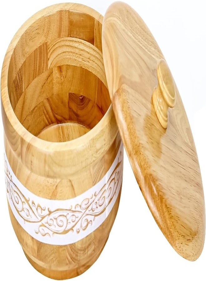 AKDC Wooden Bowl With Lid In Light Brown Color With White Texture Hot Pot Food Dish Bowls Serving Dishes Storage Containers, Casserole Box Chapatti Hotpot Dining Kitchen Tableware (S - 18 Cm) - Image 5