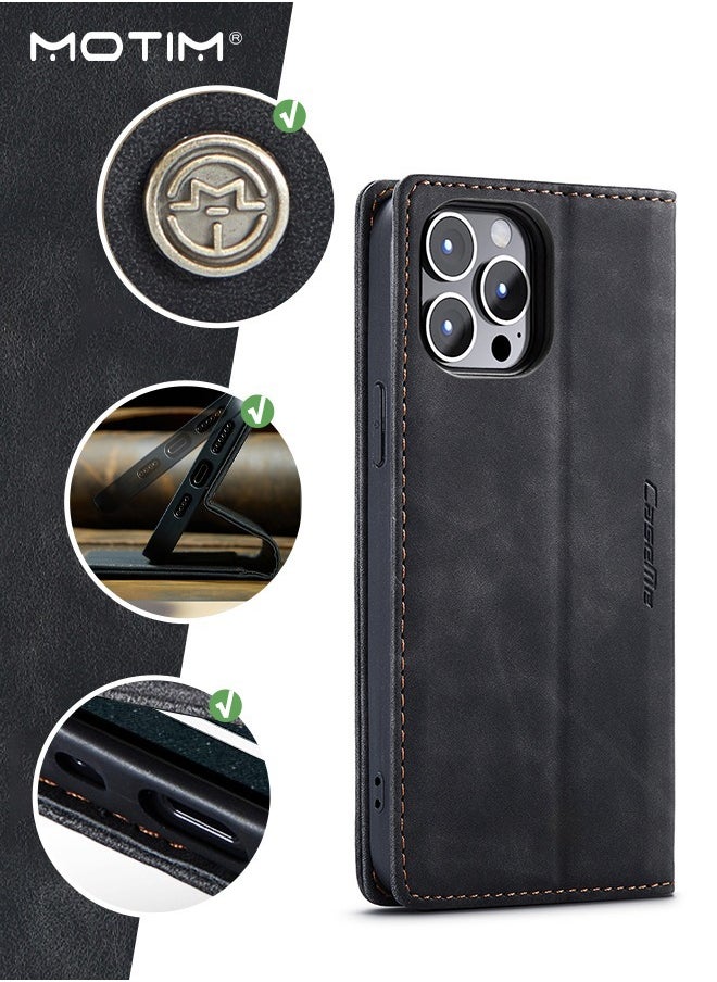 Motim iPhone 14 Pro Wallet Case with Card Holder & Kickstand, Premium Leather Full Shockproof Protection Phone Case Cover, Magnetic Flip Cover, Adjustable Stand Phone Shell with Wallet Card Holder  - Image 5