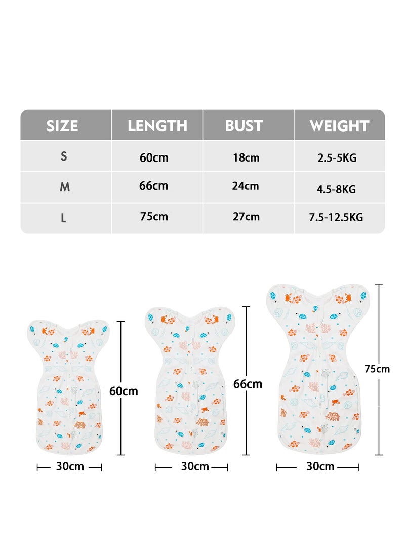 Bebiland - Baby Swaddle Sleep Sack, Cuff Removable Arms Up Design, Transitions to Arms-Free Wearable Blankets with 2-Way Zipper (M,Underwater World) - Image 1