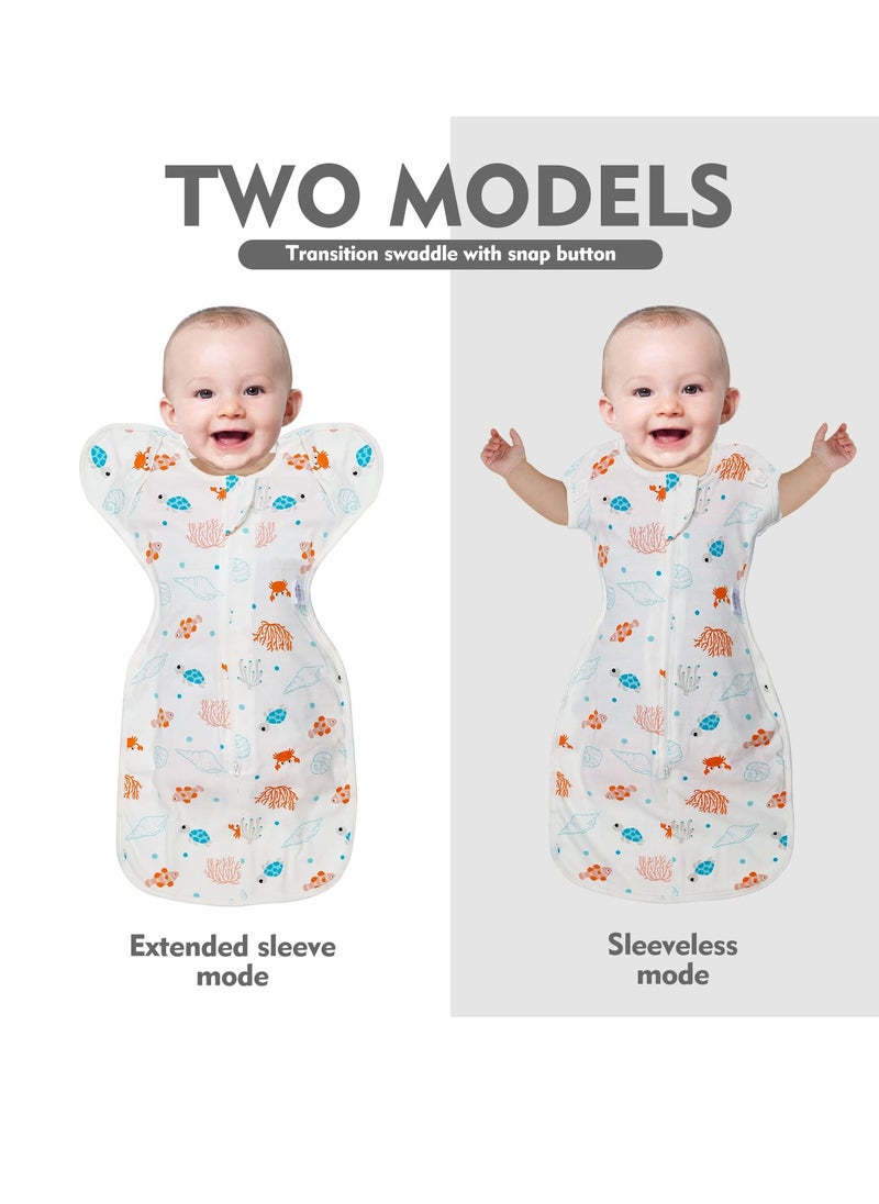 Bebiland - Baby Swaddle Sleep Sack, Cuff Removable Arms Up Design, Transitions to Arms-Free Wearable Blankets with 2-Way Zipper (M,Underwater World) - Image 1