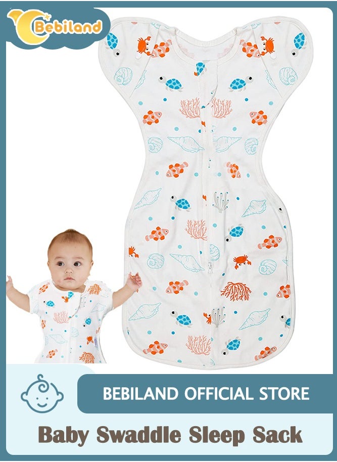 Bebiland - Baby Swaddle Sleep Sack, Cuff Removable Arms Up Design, Transitions to Arms-Free Wearable Blankets with 2-Way Zipper (M,Underwater World) - Image 1