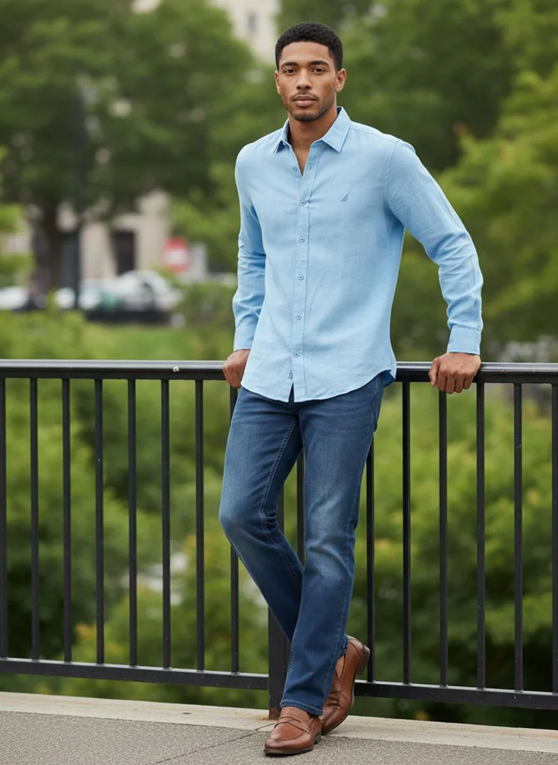 NAUTICA  Men's Solid Linen Shirt for Men | Best Price UAE