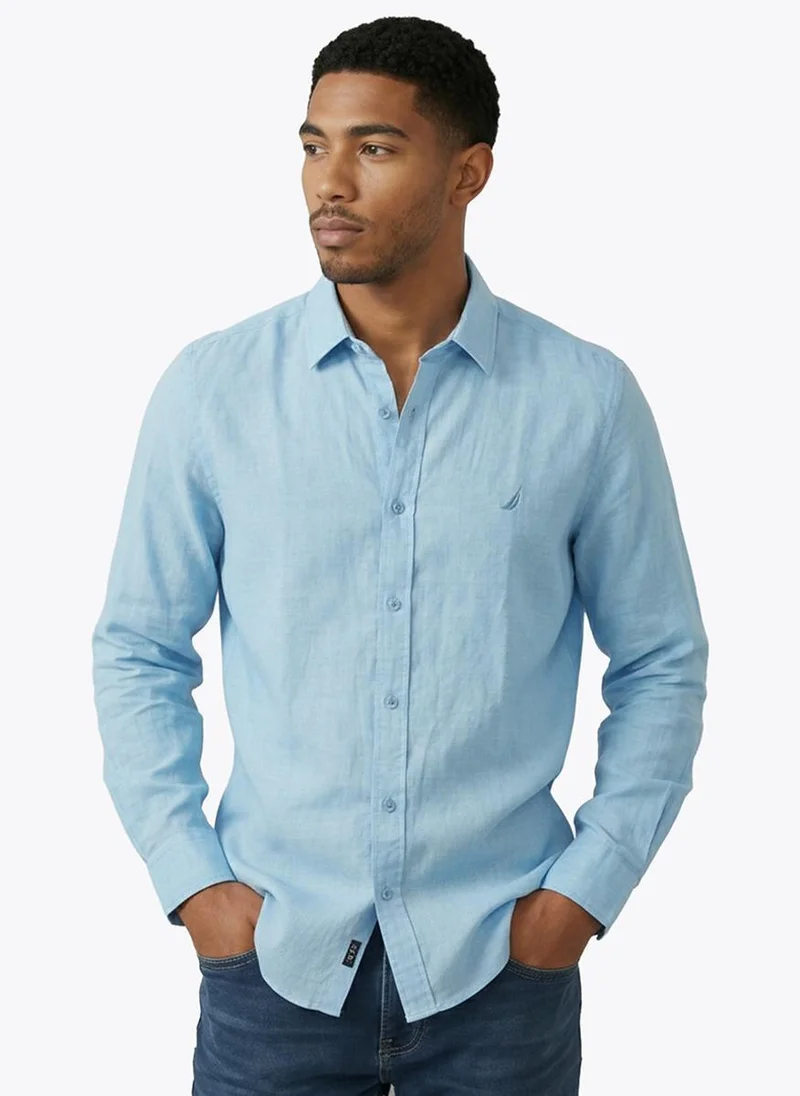 Men Regular Fit Solid Linen Casual Shirt for Workwear and Weekend Wear-Blue