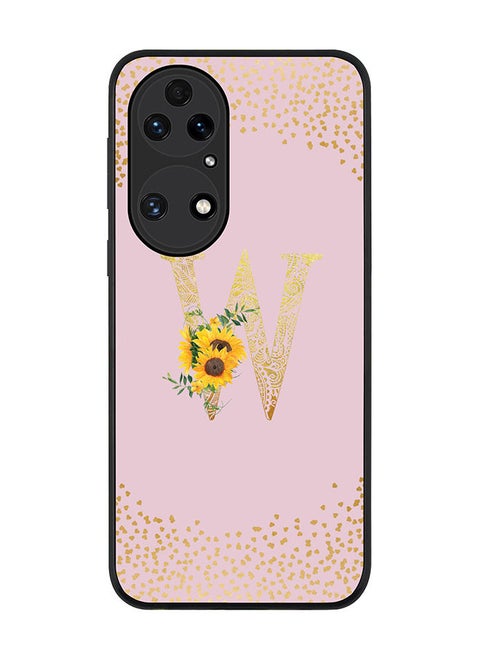 Rugged Black edge case for Huawei P50 Slim fit Soft Case Flexible Rubber Edges Anti Drop TPU Gel Thin Cover - Custom Monogram Initial Letter Floral Pattern Alphabet - W (Pink )