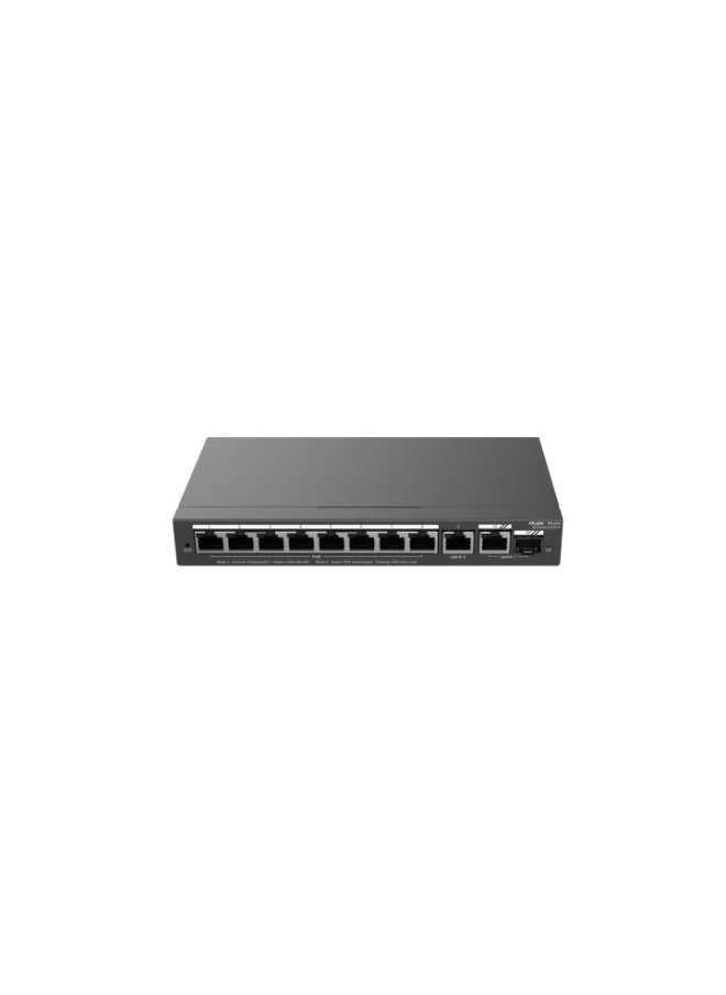 Ruiji Reyee RG-ES210GS-P 10-Port Gigabit Smart Cloud Managed PoE Switch, 8 PoE+ Ports (IEEE 802.3af/at), 2 Non-PoE Ports, 802.1Q VLAN, QoS, Link Aggregation, Fanless Design, Energy Efficient, Remote Management via Cloud and Mobile App  - Image 1
