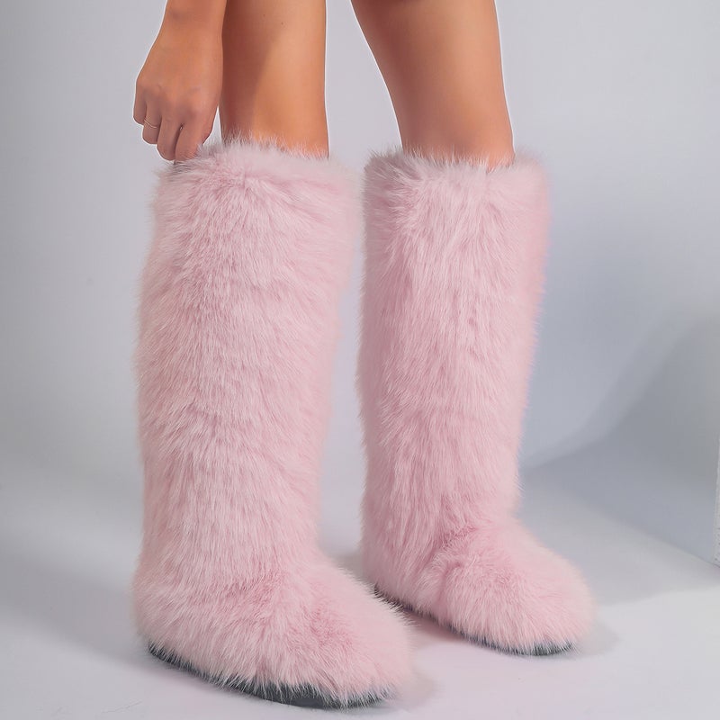 High Boots Knee High Snow Boots Women'S Warm Faux Fox Fur Boots Y2K Fur Boots - Image 5