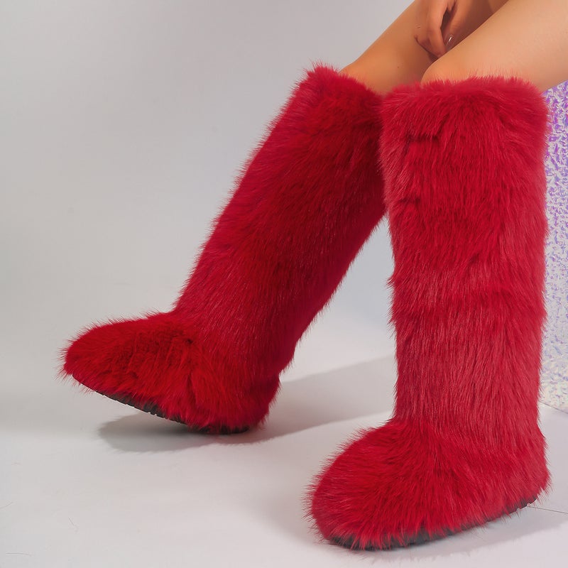 High Boots Knee High Snow Boots Women'S Warm Faux Fox Fur Boots Y2K Fur Boots - Image 3