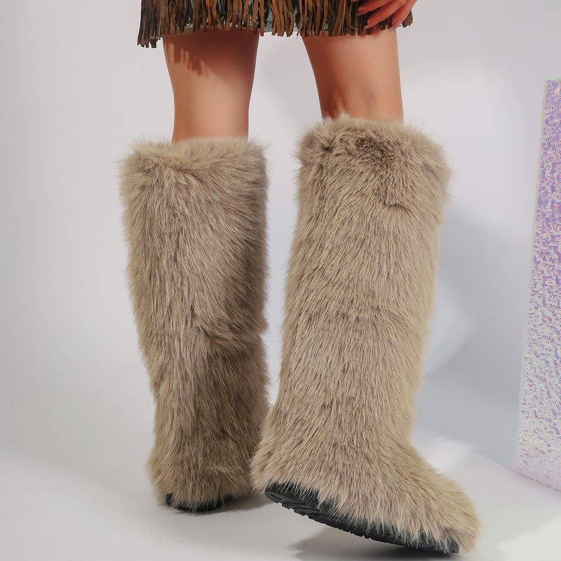 High Boots Knee High Snow Boots Women'S Warm Faux Fox Fur Boots Y2K Fur Boots - Image 4