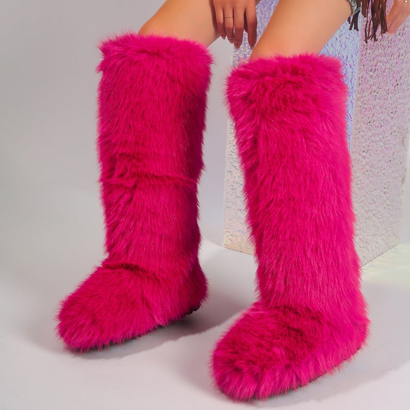 High Boots Knee High Snow Boots Women'S Warm Faux Fox Fur Boots Y2K Fur Boots - Image 1