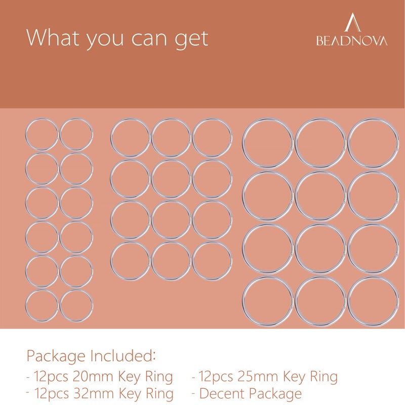 Beadnova Key Chain Ring Metal Split Ring for Dog Tag and Keys Organization (Assorted, 36pcs) - Image 5