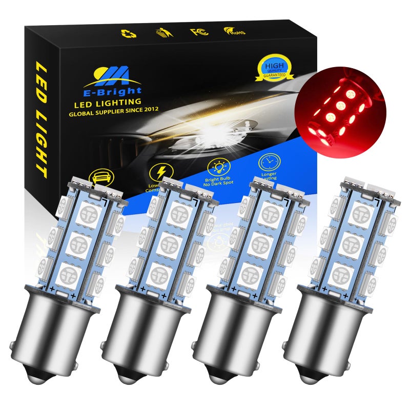 لمبة إشارة انعطاف LED YM EBright 1156 BA15S 1141 1073 7506 قاعدة استبدال LED لسيارة RV كامبر SUV MPV عكسية ضوء زاوية 18SMD 5050Chips DC12V أحمر عبوة من 4
