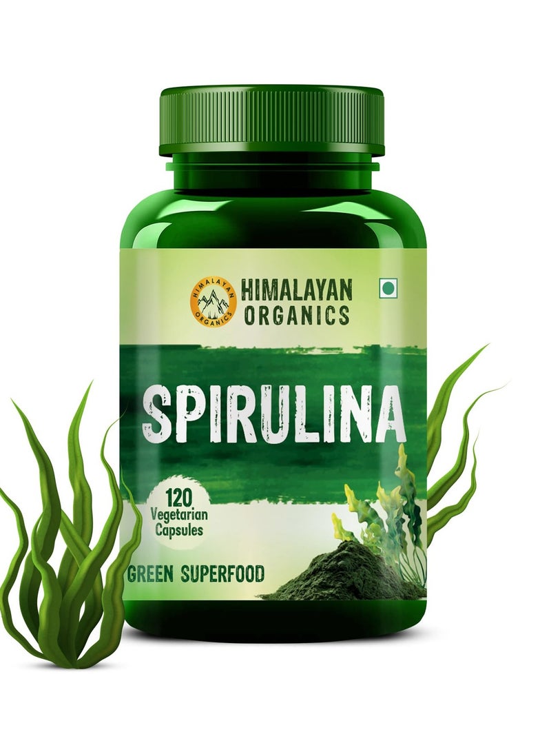 Himalayan Organics Spirulina Green Super Food 120 Vegetarian Capsules - Image 1