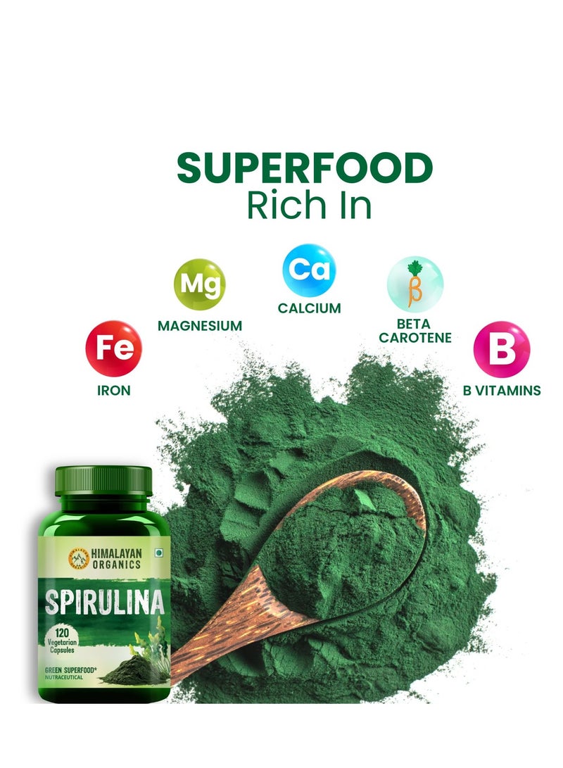Himalayan Organics Spirulina Green Super Food 120 Vegetarian Capsules - Image 2