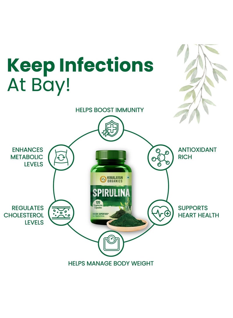 Himalayan Organics Spirulina Green Super Food 120 Vegetarian Capsules - Image 4