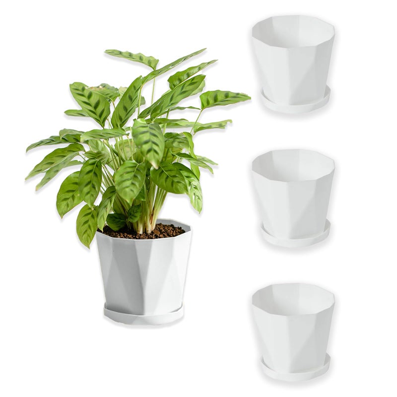 BovcTrraann 4Pack Plant Pot 5 Inch Plastic Flower Pots with Drainage Hole and Saucer Plastic Planters for Indoor Outdoor Garden Plants Flowers and Succulents White - Image 2