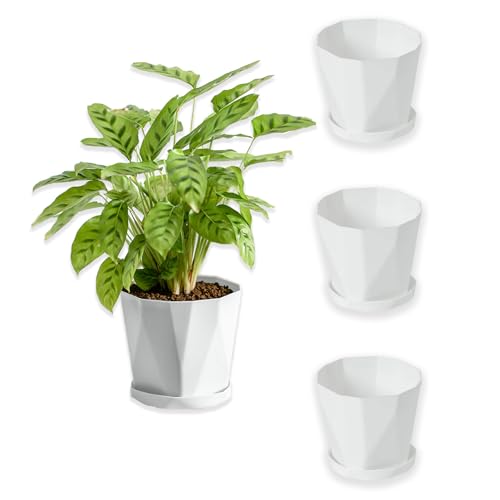 BovcTrraann 4Pack Plant Pot 5 Inch Plastic Flower Pots with Drainage Hole and Saucer Plastic Planters for Indoor Outdoor Garden Plants Flowers and Succulents White - Image 1