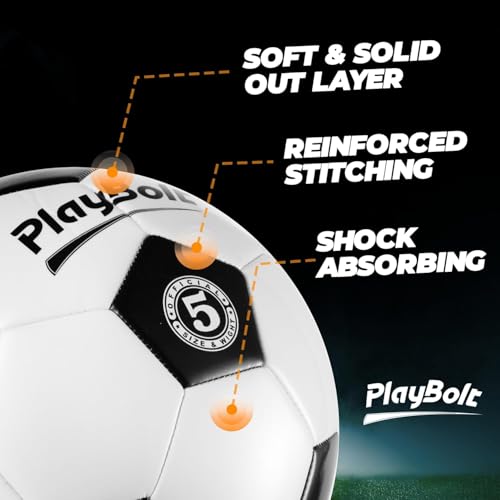 PlayBolt Soccer Ball Size 5 with Pump - Black & White Training Practice & Match Ball for Kids, Youth and Adults (Pack of 1) - Image 5