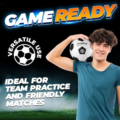 PlayBolt Soccer Ball Size 5 with Pump - Black & White Training Practice & Match Ball for Kids, Youth and Adults (Pack of 1) - Image 2