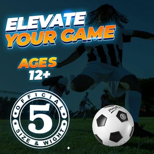 PlayBolt Soccer Ball Size 5 with Pump - Black & White Training Practice & Match Ball for Kids, Youth and Adults (Pack of 1) - Image 4