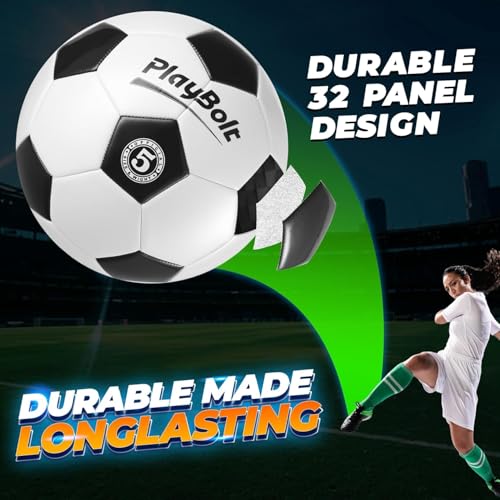 PlayBolt Soccer Ball Size 5 with Pump - Black & White Training Practice & Match Ball for Kids, Youth and Adults (Pack of 1) - Image 3