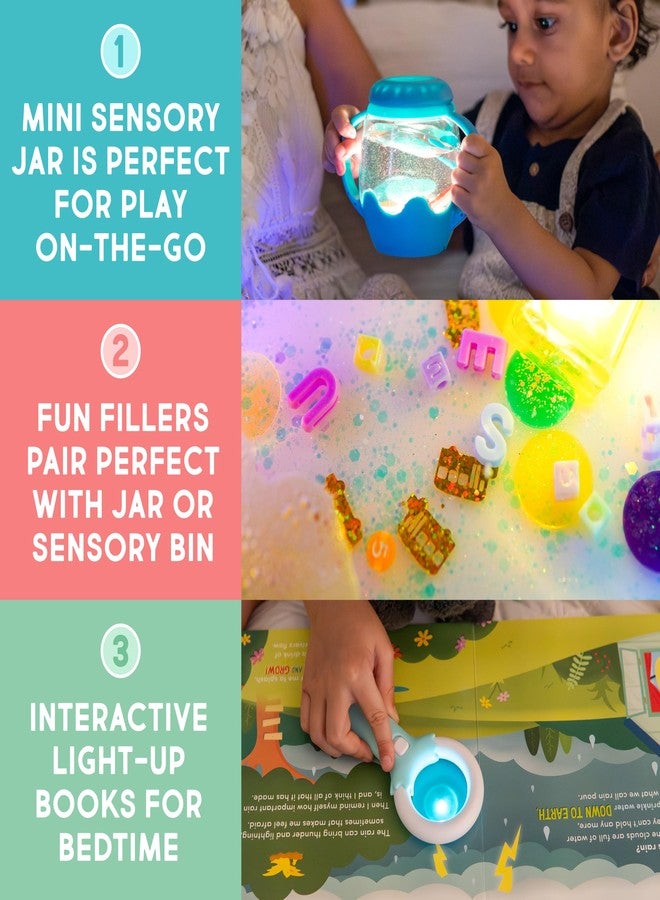 Glo Pals Bedtime Bundle Blue - Mini Sensory Jar with ABC/123 Fun Fillers & Light Up Library 3 Pack - Interactive Reading Books for Kids with 1 Magic Magnifier - Sensory Toys for Kids - Image 2
