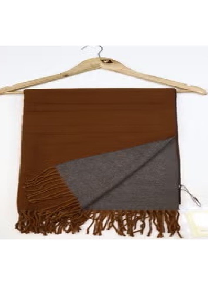 cashmere وشاح الكشمير الباشمينا النسائي الكبير الدافئ، شالات بلونين موحدين لفصل الخريف والشتاء 