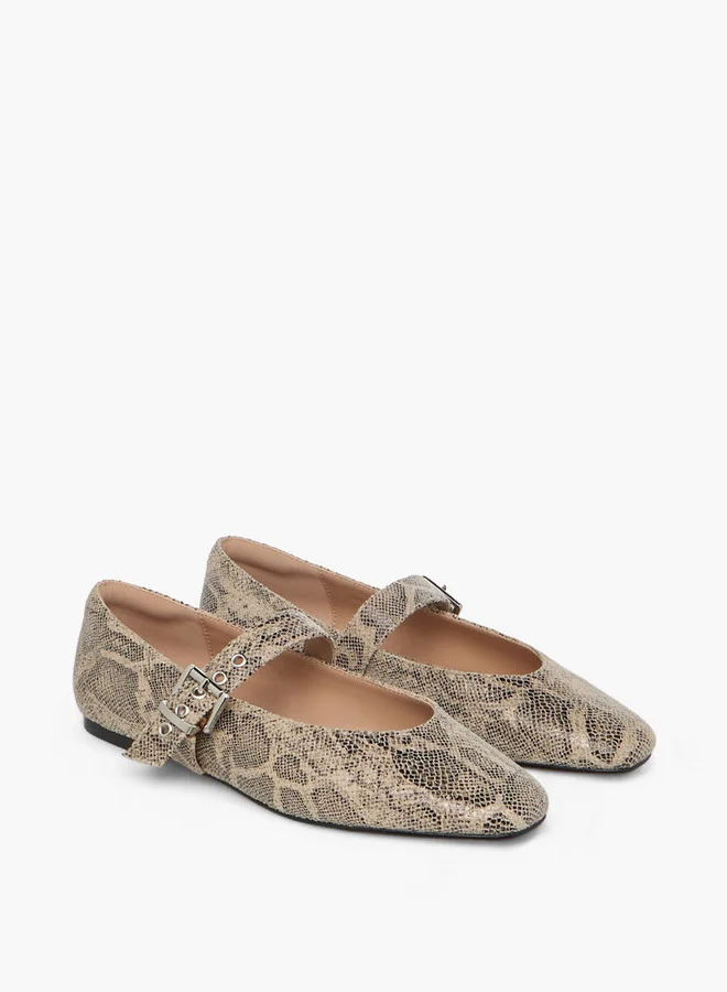سيليست Women's Animal Print Ballerina Shoes with Buckle Closure