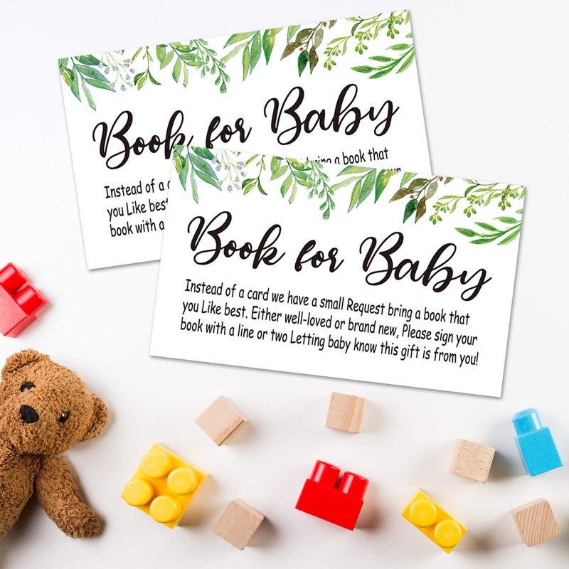 Giftideaworkshop Books for Baby Shower Request Cards,50 Greenery Invitation Inserts, Book Request Cards, Games, Baby Party Supplies - Image 4