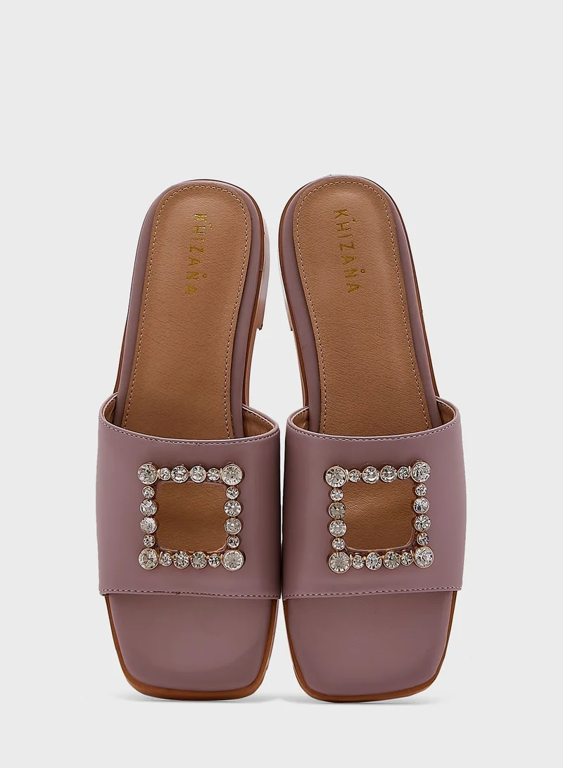 Khizana Diamante Edge Square Cutout Flat Sandal