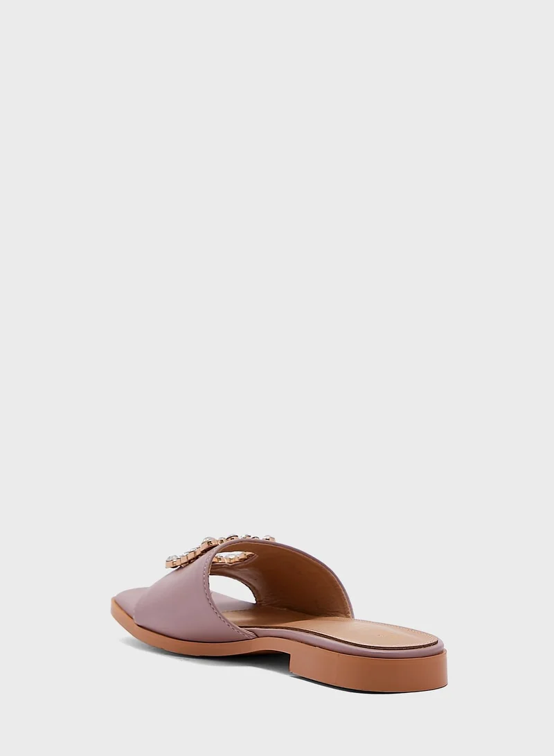 Khizana Diamante Edge Square Cutout Flat Sandal