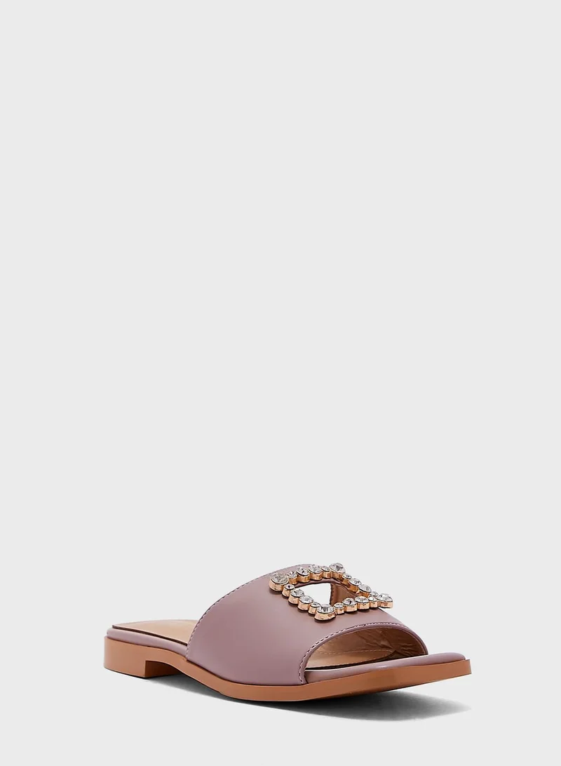 Khizana Diamante Edge Square Cutout Flat Sandal