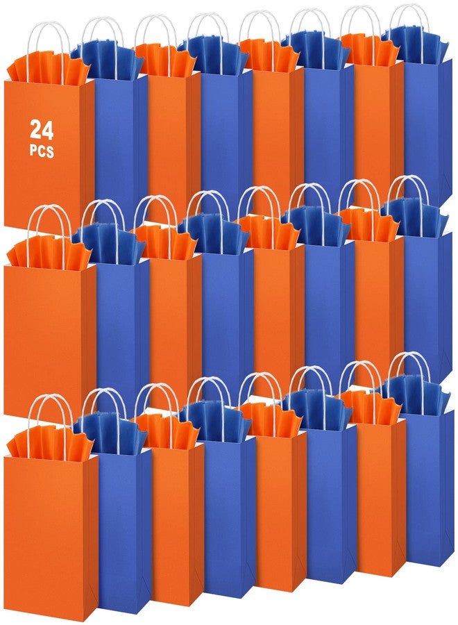 Fumete 24 Pack Kraft Paper Gift Bags with Tissues Papers Colorful Party Favor Bags with Handles for War Party Target Sign Birthday Wedding Baby Shower Supplies(Blue, Orange - Image 1